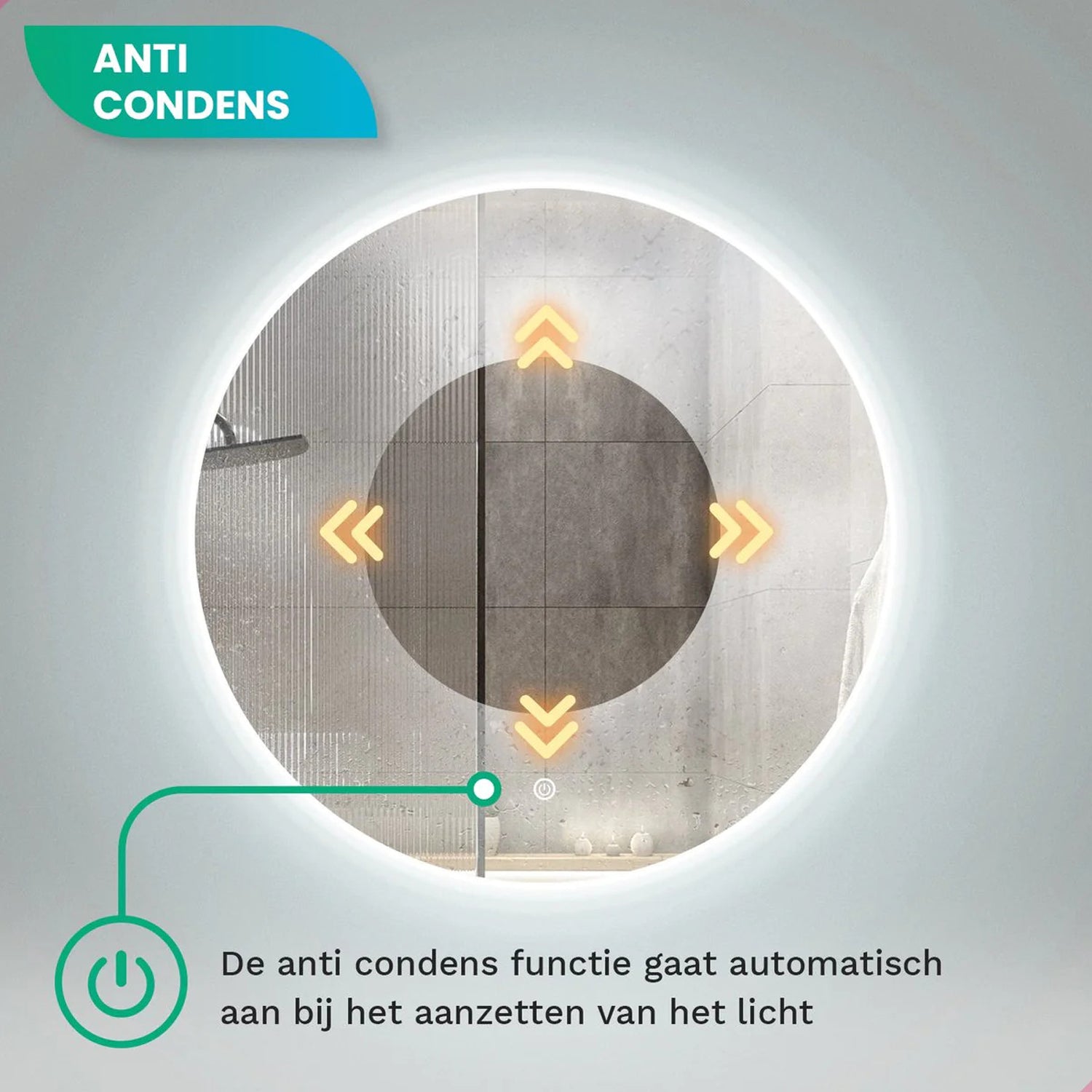 Badkamerspiegel Rond Frameloos 80 cm - Anti-Condens & Dimbaar Led