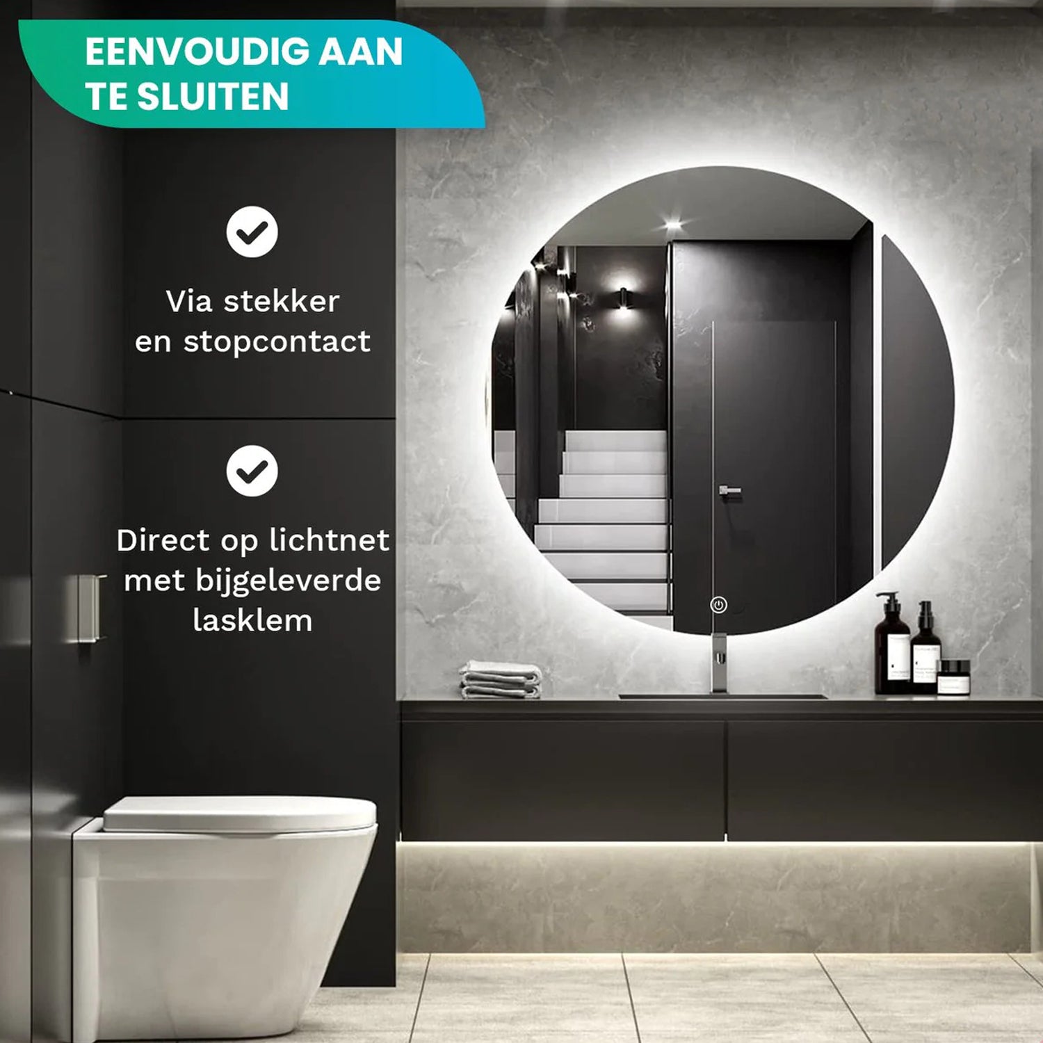 Badkamerspiegel Rond Frameloos 80 cm - Anti-Condens & Dimbaar Led