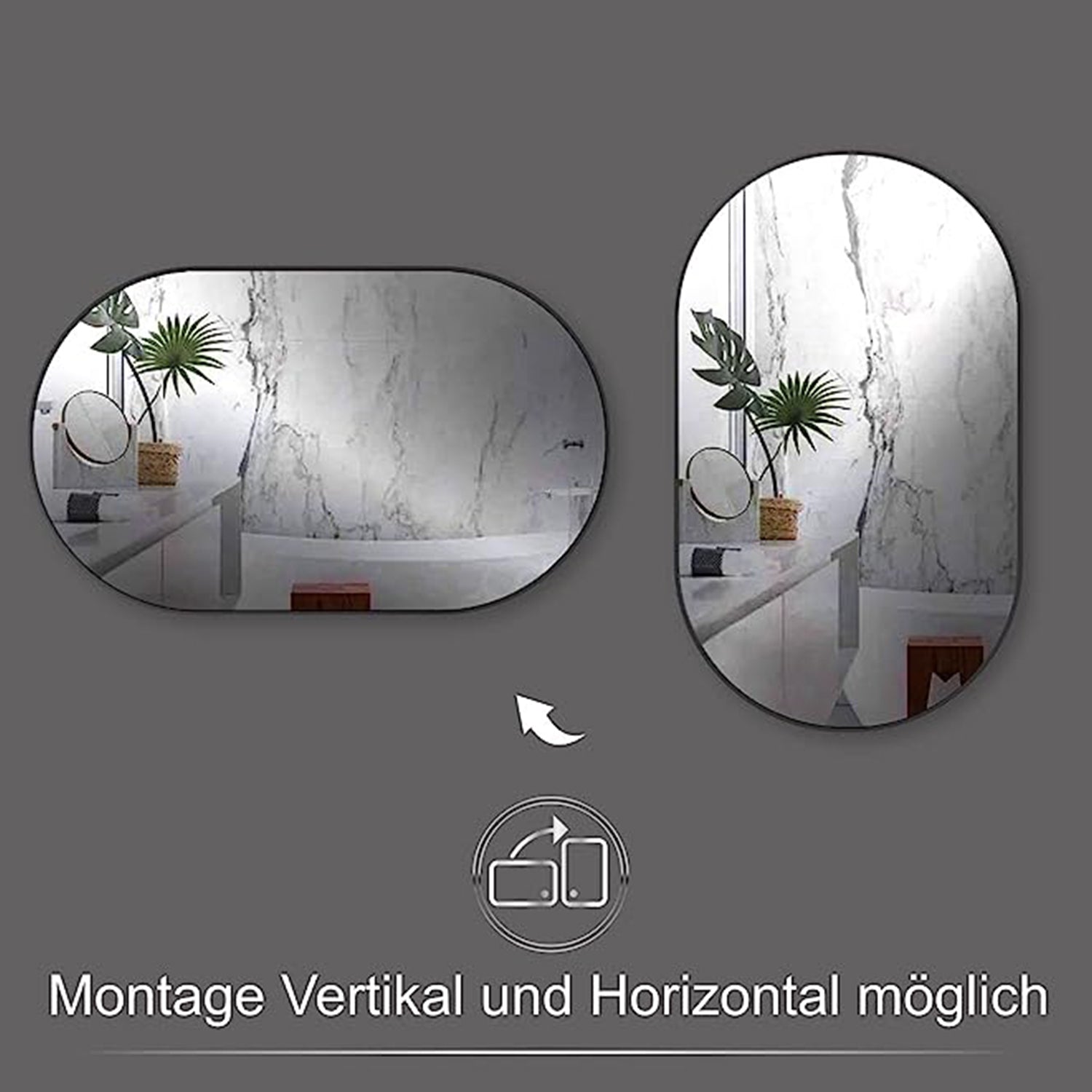Spiegel Ovaal Zwart 60 x 100 cm – Horizontaal/Verticaal