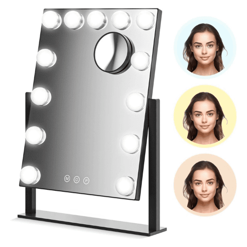Make-Up Spiegel Hollywood Led Verlichting - 3 Dimbare LED Verlichting - Zwart - 33 X 44 Cm