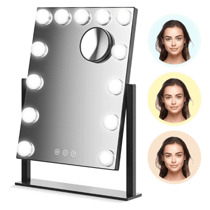Make-Up Spiegel Hollywood Led Verlichting - 3 Dimbare LED Verlichting - Zwart - 33 X 44 Cm