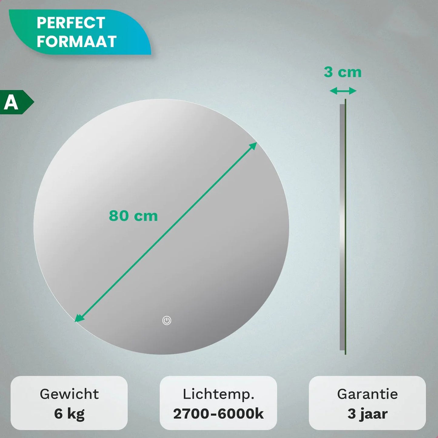 Badkamerspiegel Rond Frameloos 80 cm - Anti-Condens & Dimbaar Led