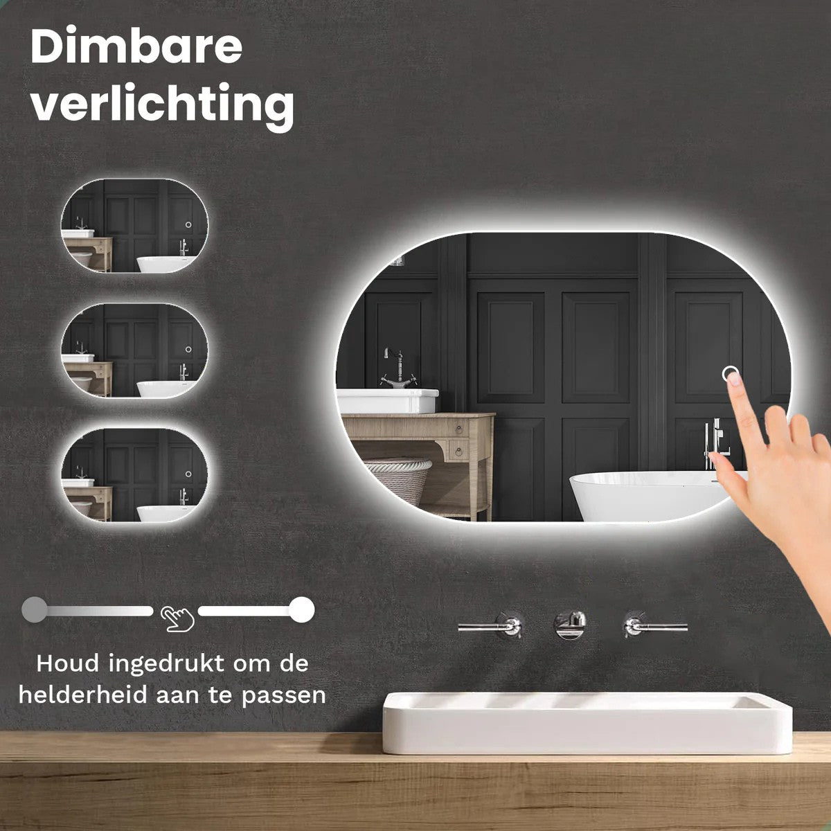 Badkamerspiegel Ovaal Frameloos 90 x 60 cm - Anti-Condens & Dimbaar Led