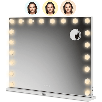 Hollywood Make Up Spiegel LED - Bluetooth Speakers - 10x Zoom - Ophangbaar - Wit - 80x60cm