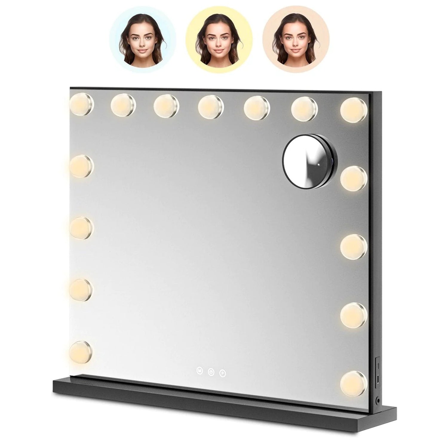 Hollywood Make Up Spiegel - LED Verlichting - 10x Zoom - Ophangbaar - Zwart - 58x48cm