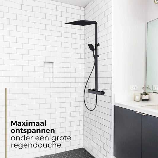 Doucheset Opbouw Compleet – Mat Zwart – 25 cm x 25 cm regendouche