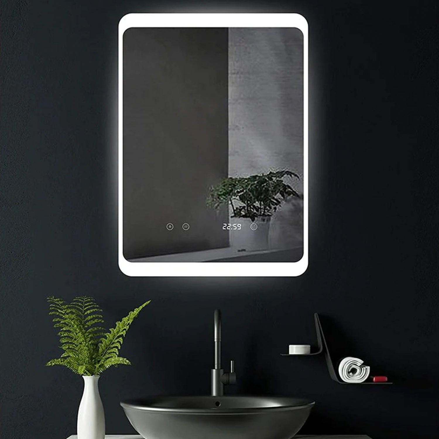Spiegel Rechthoek 50 x 70 cm - Anti-Condens, Inbouw Led & Digitale Klok