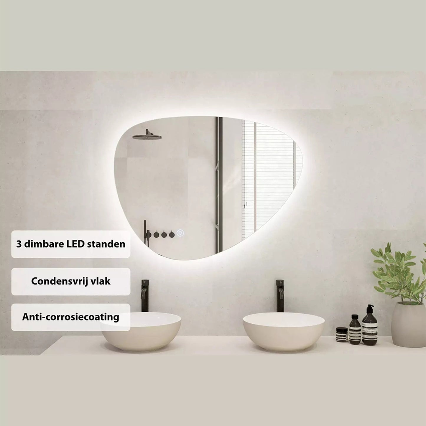 Organische Spiegel 60 x 41 cm- Anti-Condens & LED Dimbaar