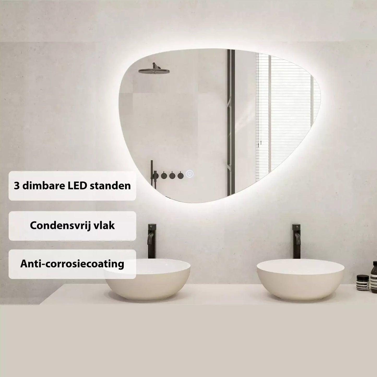 Organische Spiegel 80 x 55 cm- Anti-Condens & LED Dimbaar