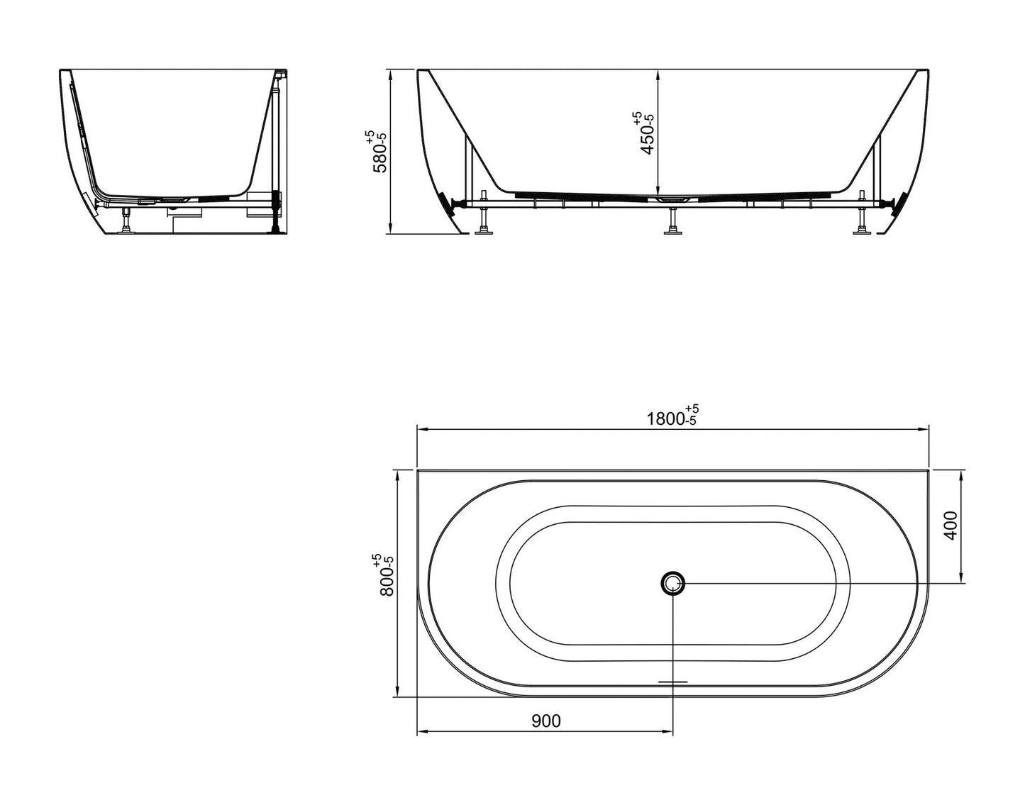 Kleinmann Half Vrijstaand Bad Glans Wit 180×80 cm Geertii