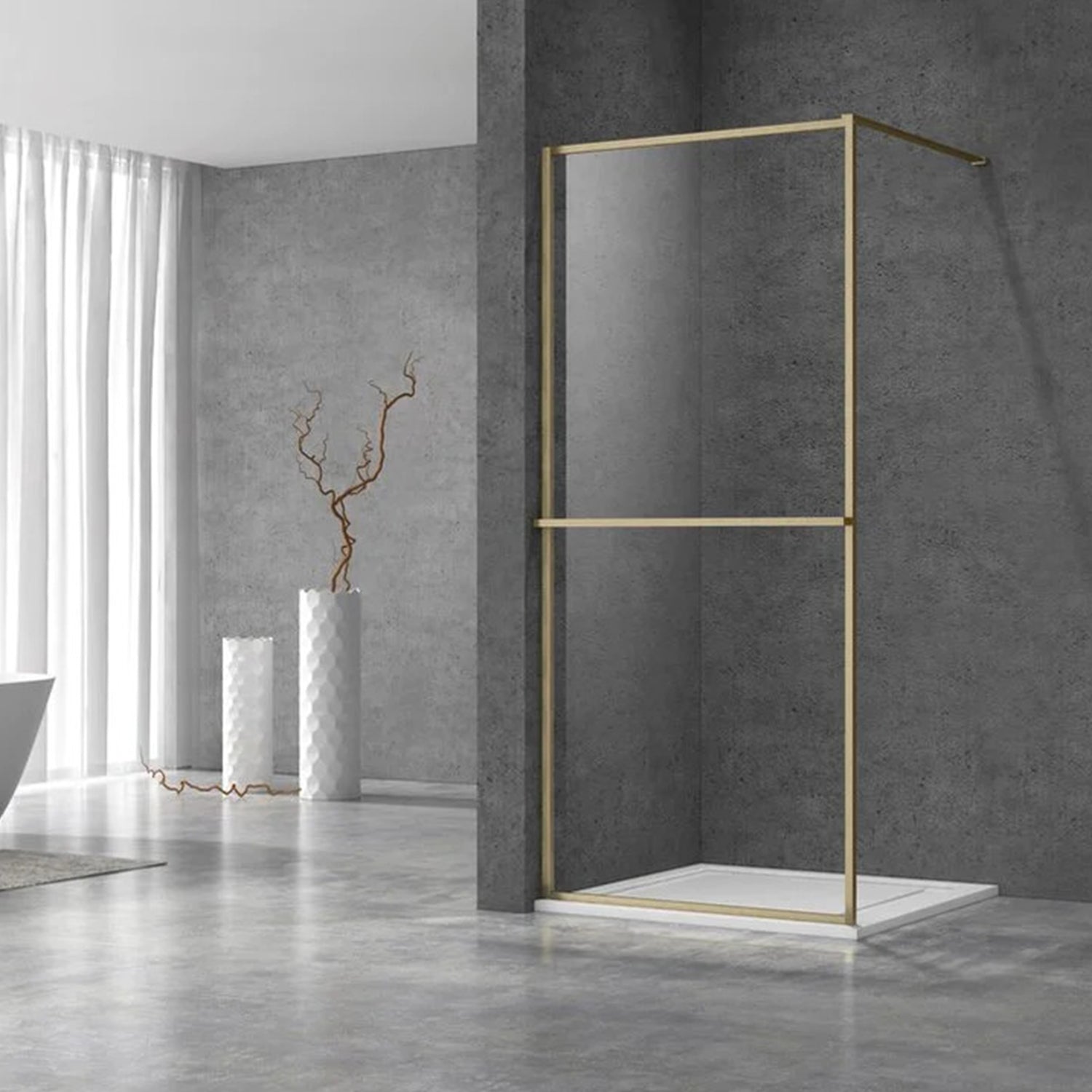 Douchewand - 90 x 200 cm – Geborsteld Messing Goud – Nano Coating – Geïntegreerd Handdoekrek