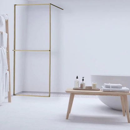 Douchewand - 90 x 200 cm – Geborsteld Messing Goud – Nano Coating – Geïntegreerd Handdoekrek