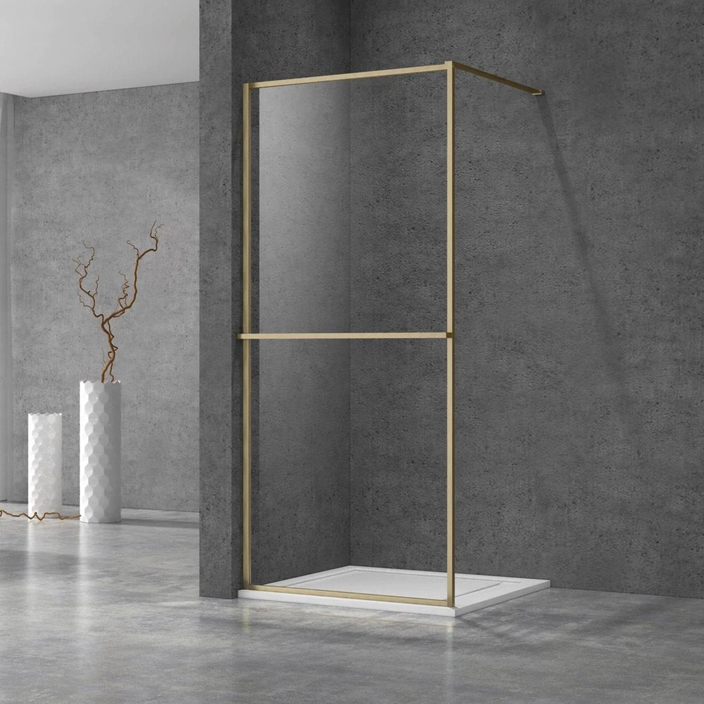 Douchewand - 100 x 200 cm – Geborsteld Messing Goud – Nano Coating – Geïntegreerd Handdoekrek