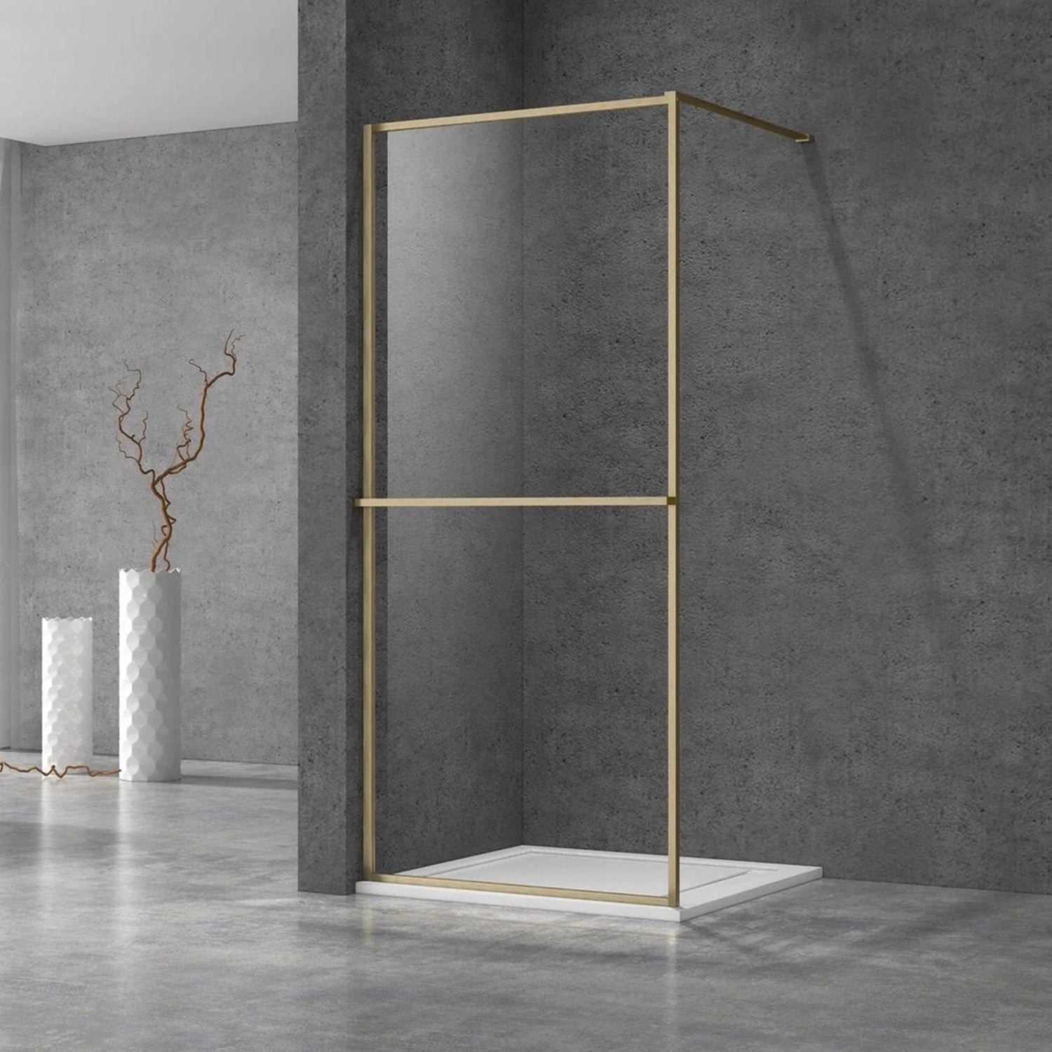 Douchewand - 100 x 200 cm – Geborsteld Messing Goud – Nano Coating – Geïntegreerd Handdoekrek