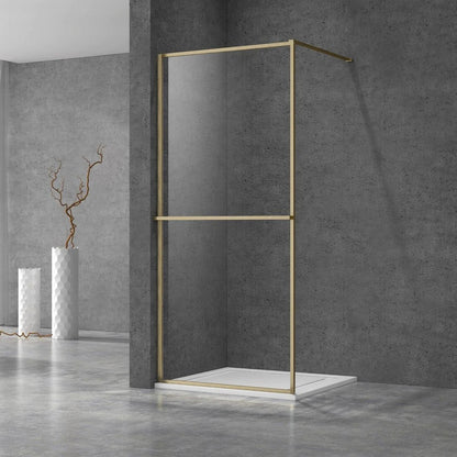 Douchewand - 100 x 200 cm – Geborsteld Messing Goud – Nano Coating – Geïntegreerd Handdoekrek