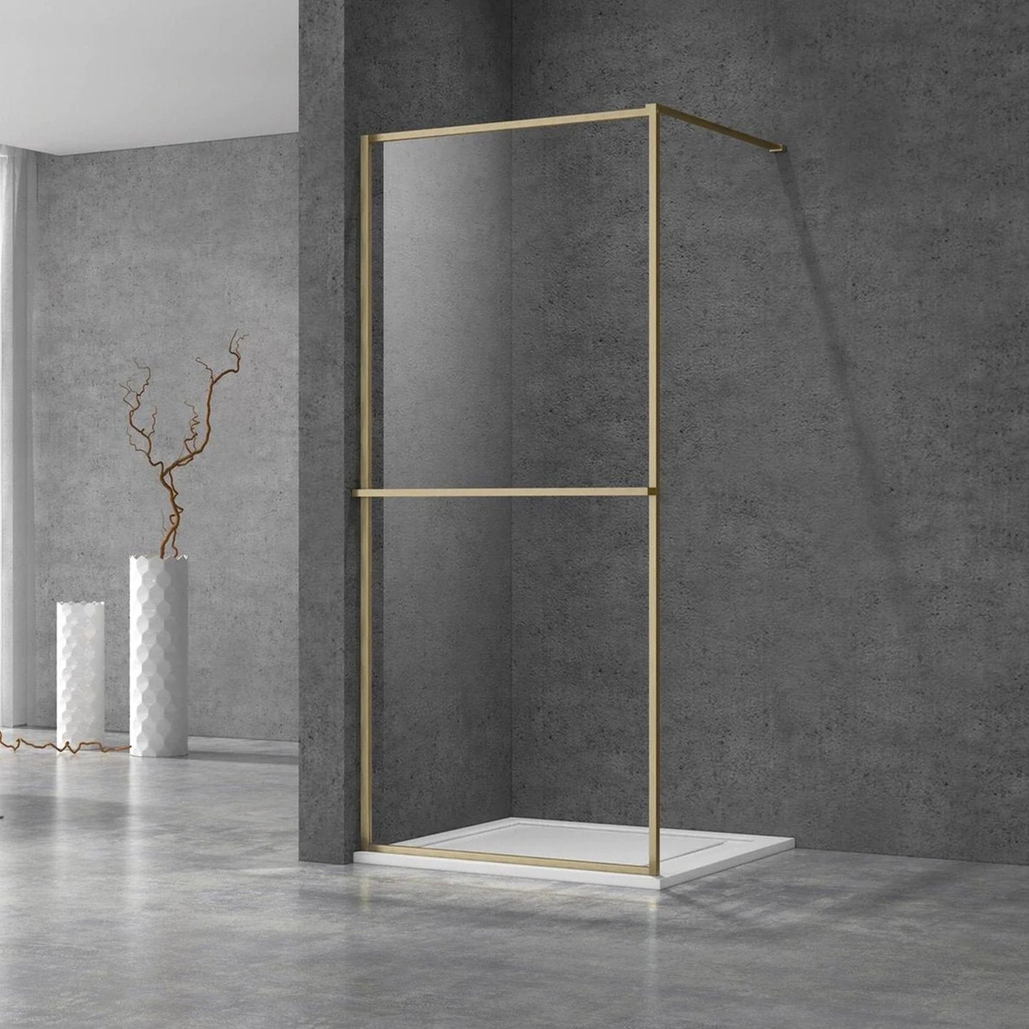 Douchewand - 90 x 200 cm – Geborsteld Messing Goud – Nano Coating – Geïntegreerd Handdoekrek