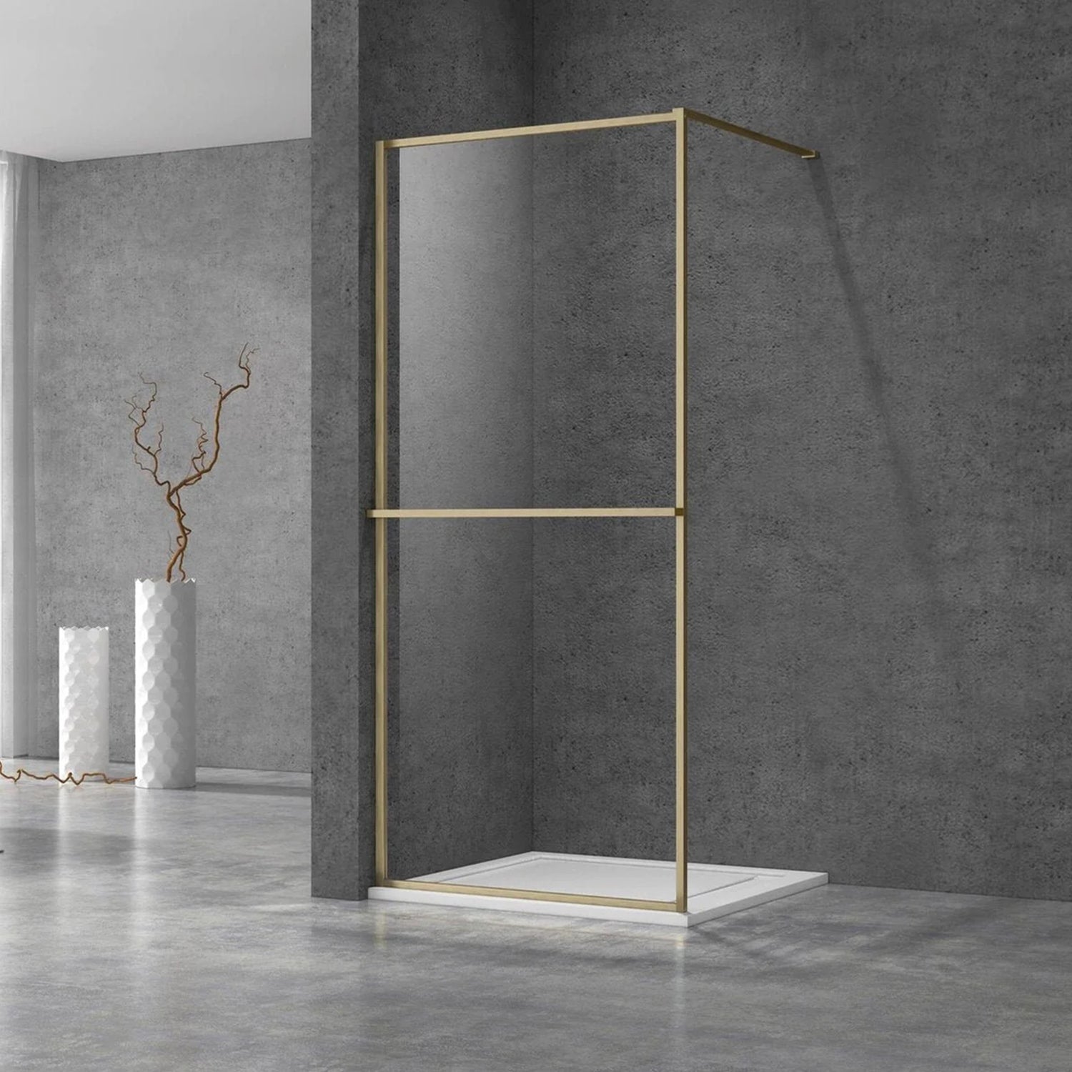 Douchewand - 90 x 200 cm – Geborsteld Messing Goud – Nano Coating – Geïntegreerd Handdoekrek