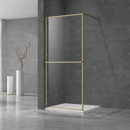 Douchewand - 90 x 200 cm – Geborsteld Messing Goud – Nano Coating – Geïntegreerd Handdoekrek