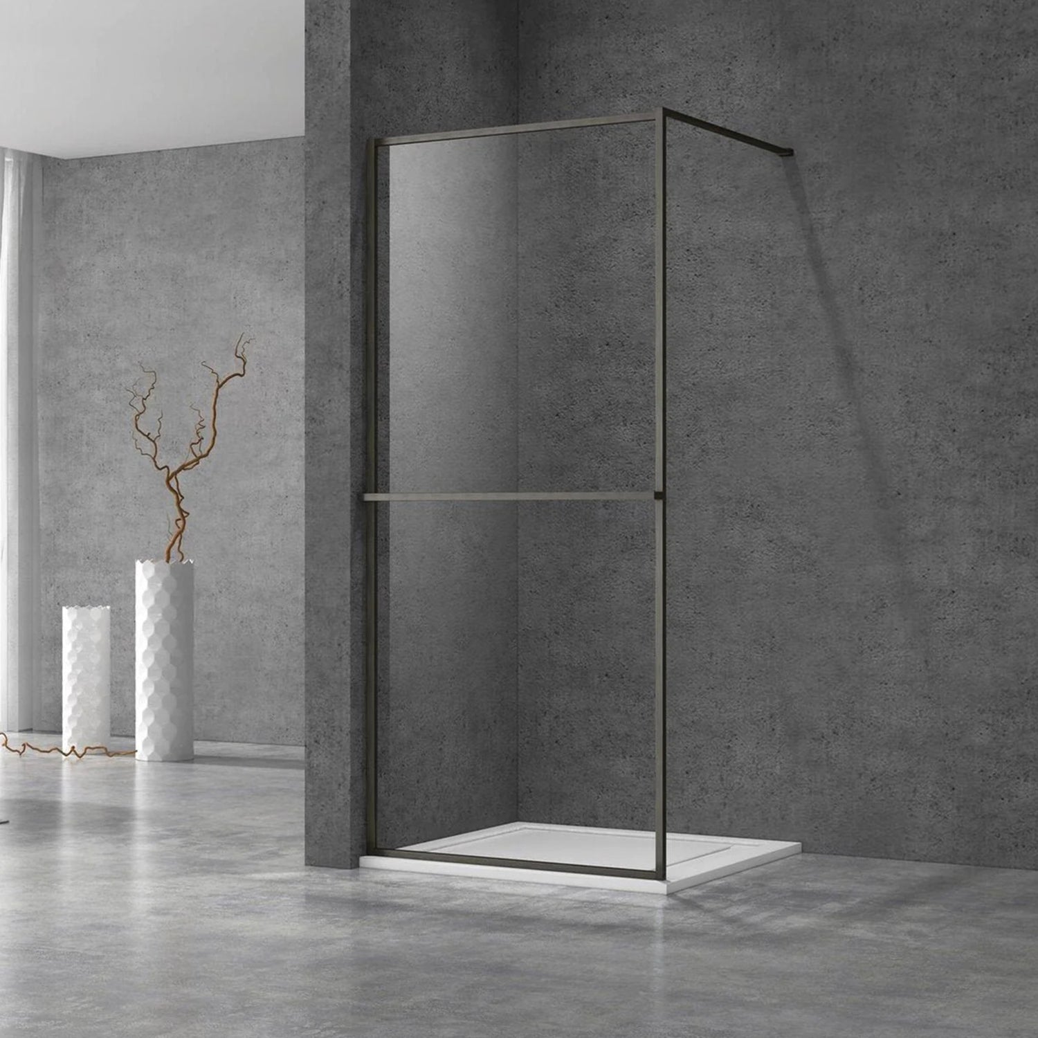 Douchewand - 90 x 200 cm – Gun Metal – Nano Coating – Geïntegreerd Handdoekrek