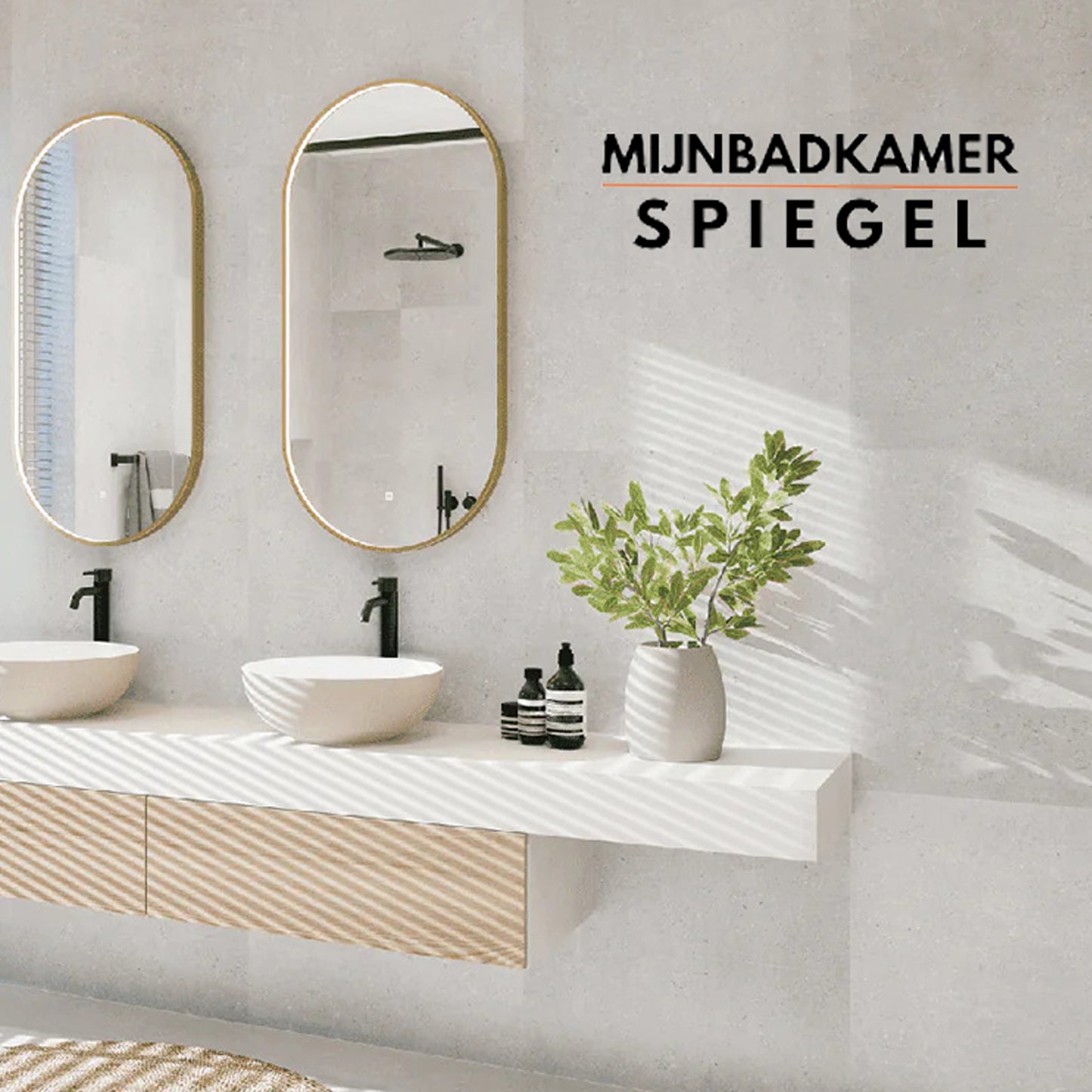 Badkamerspiegel Ovaal Messing Goud - 50 x 100 cm – Anti-Condens & LED