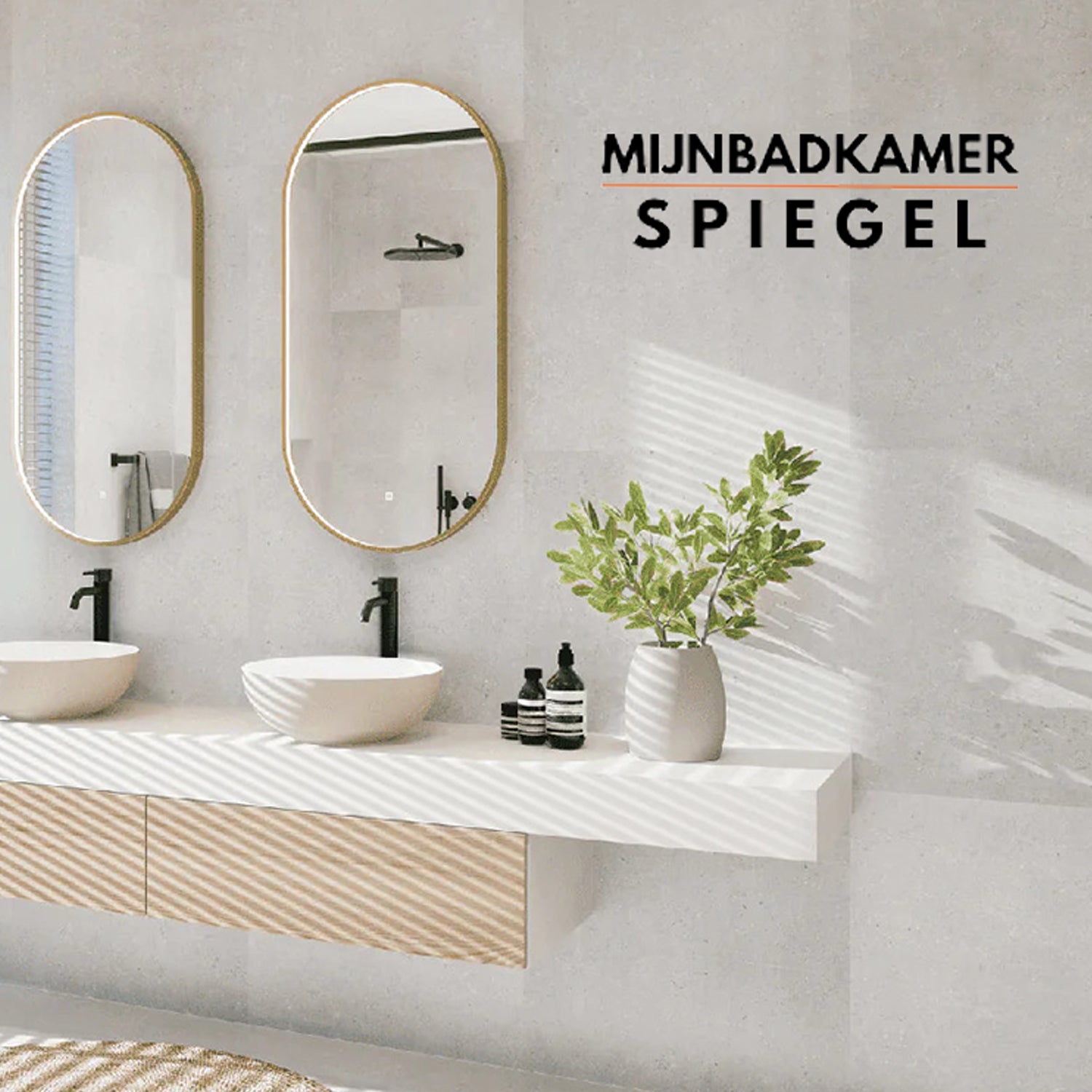 Badkamerspiegel Ovaal Messing Goud - 50 x 100 cm – Anti-Condens & LED