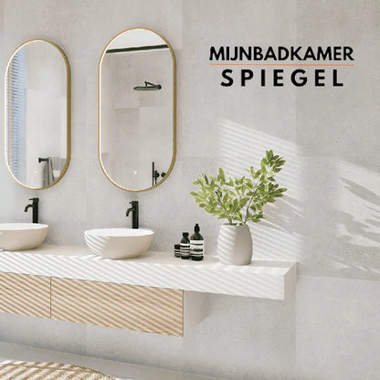 Badkamerspiegel Ovaal Messing Goud - 50 x 100 cm – Anti-Condens & LED