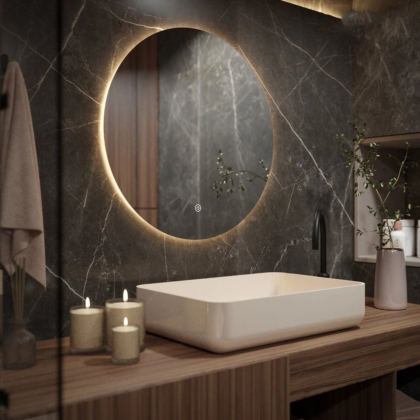 Badkamerspiegel Rond Frameloos 80 cm - Anti-Condens & Dimbaar Led