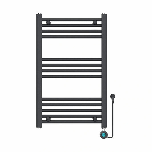 Elektrische Handdoekradiator – Met thermostaat – 80 x 50 cm – Mat zwart – 300 Watt