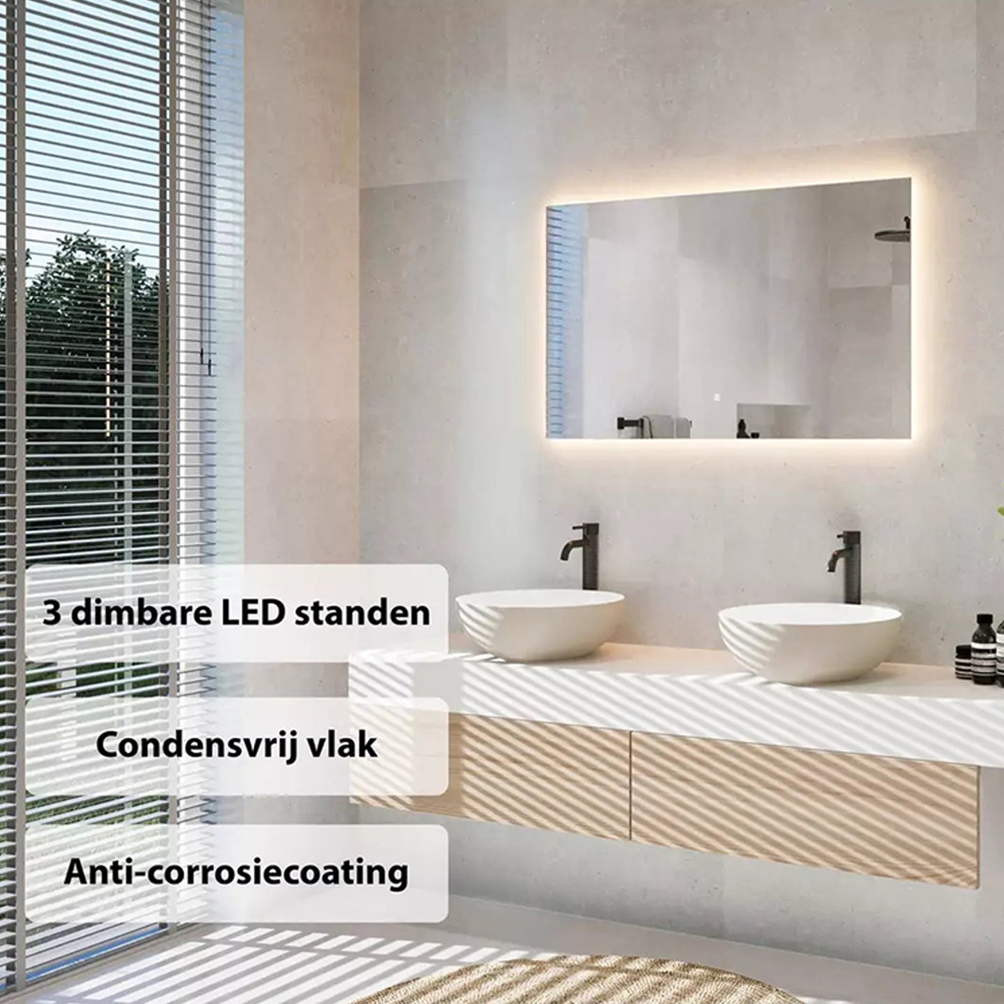 Spiegel Rechthoek Frameloos 100 x 80 cm - Anti-Condens & LED Dimbaar