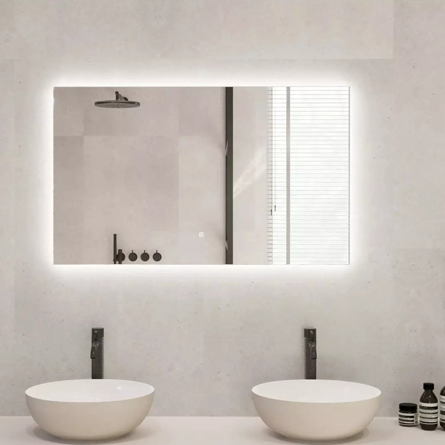 LUVODI Badkamerspiegel met verlichting, 90 x 70 cm, met achtergrondverlichting en voorverlichting, led-wandspiegel, verlicht met 3 smart touch-schakelaars, anti-condens, dimbaar, 3000-6000 K LUVODI Badkamerspiegel met verlichting, 90 x 70 cm, met achtergrondverlichting en voorverlichting, led-wandspiegel, verlicht met 3 smart touch-schakelaars, anti-condens, dimbaar, 3000-6000 K