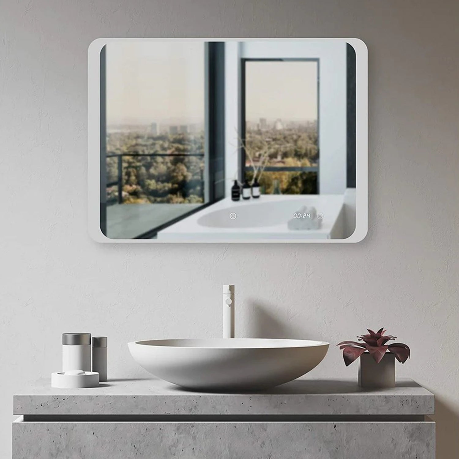 Spiegel Rechthoek 70 x 50 cm - Anti-Condens, Inbouw Led & Digitale Klok
