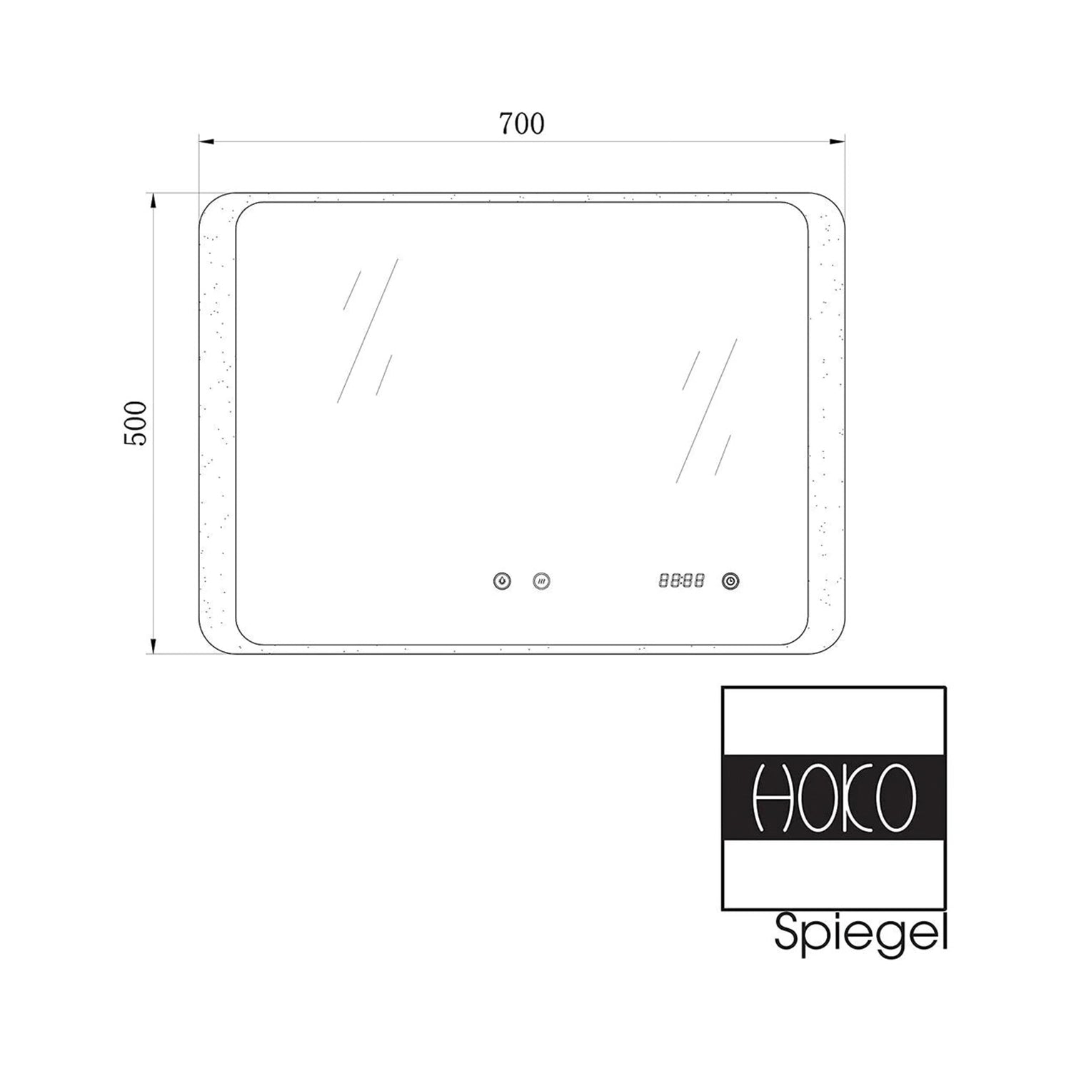 Spiegel Rechthoek 80 x 60 cm - Anti-Condens, Inbouw Led & Digitale Klok