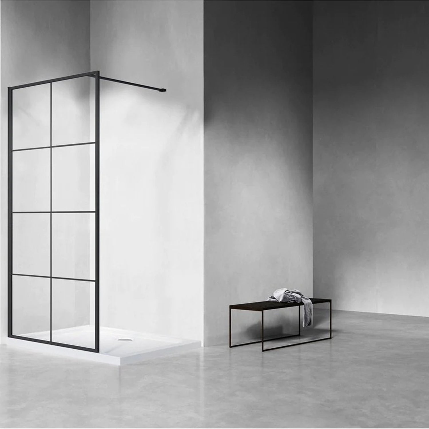Douchewand – 90 x 200 cm - Mat Zwart – Nano Coating – Raster
