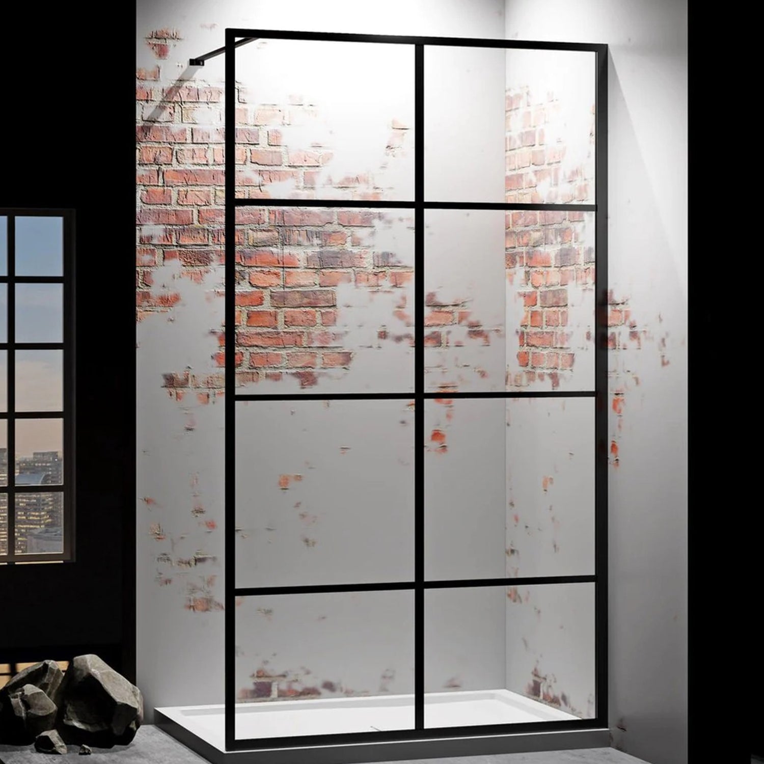 Douchewand – 90 x 200 cm - Mat Zwart – Nano Coating – Raster