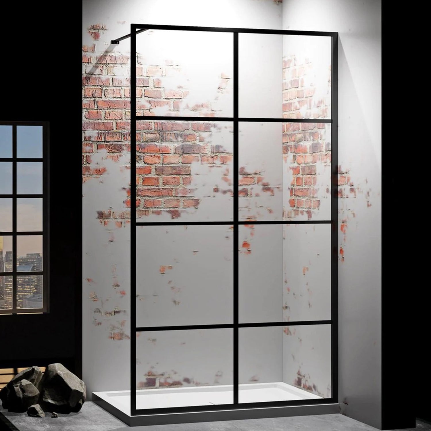 Douchewand – 110 x 200 cm - Mat Zwart – Nano Coating – Raster