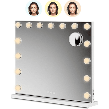 Hollywood Make Up Spiegel - LED Verlichting - 10x Zoom - Ophangbaar - Wit - 58x48cm