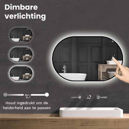 Badkamerspiegel Ovaal Zwart 60 x 90 cm - Anti-Condens & Dimbaar Led